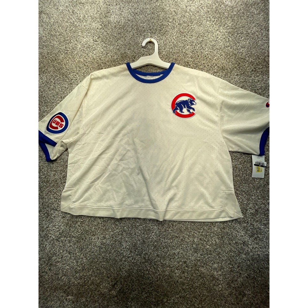 Champion Chicago Cubs Jersey Women Med Cream NEW Mesh Short Sleeve Crop NO LABEL